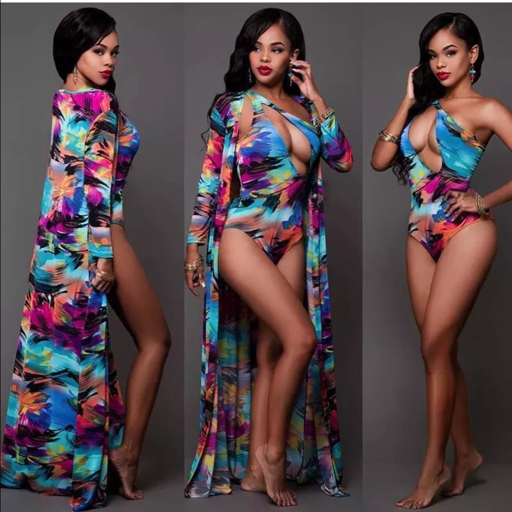 Multicolored one piece swimsuit/ swim wear