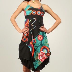 Black & Green Patchwork Asymmetrical Dress