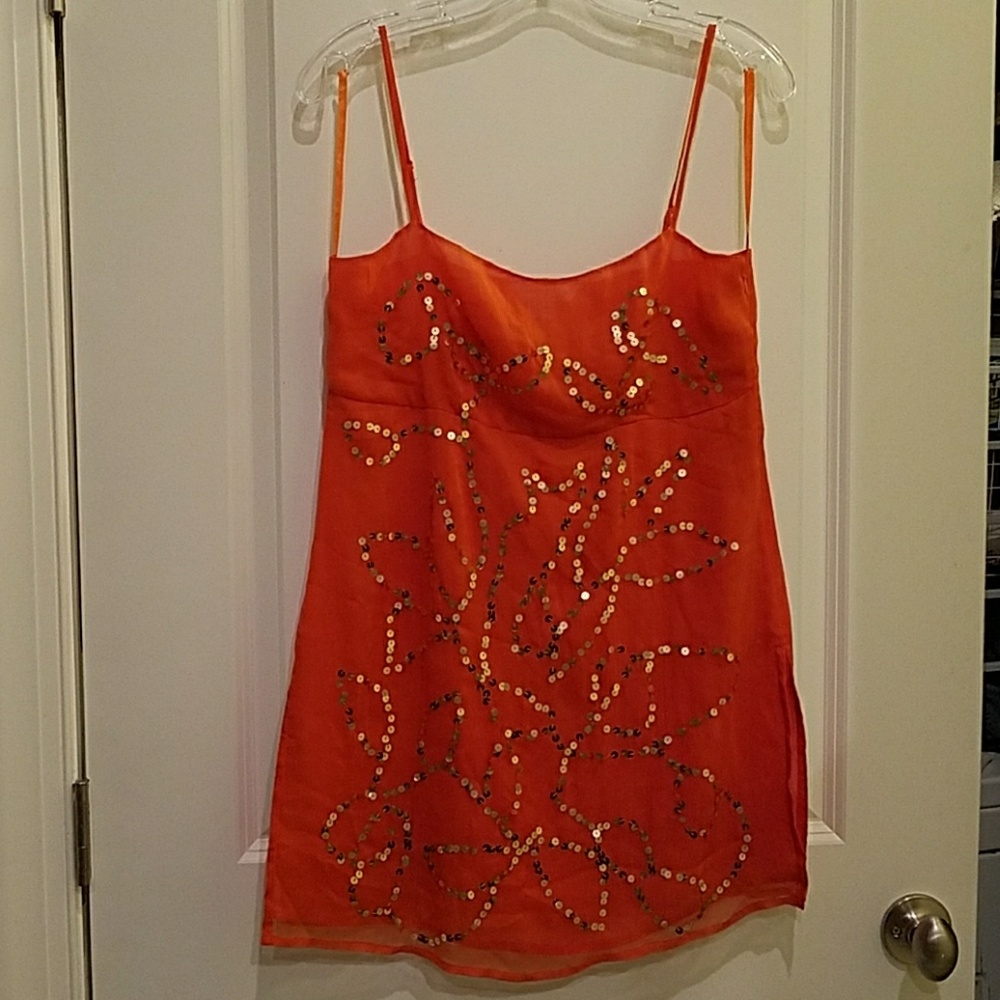 Sequin silk spaghetti strap top