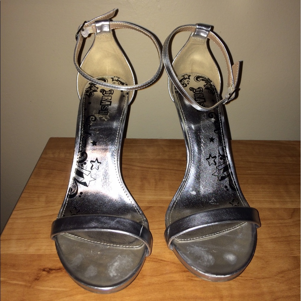 Silver sandal heels with adjustable strap