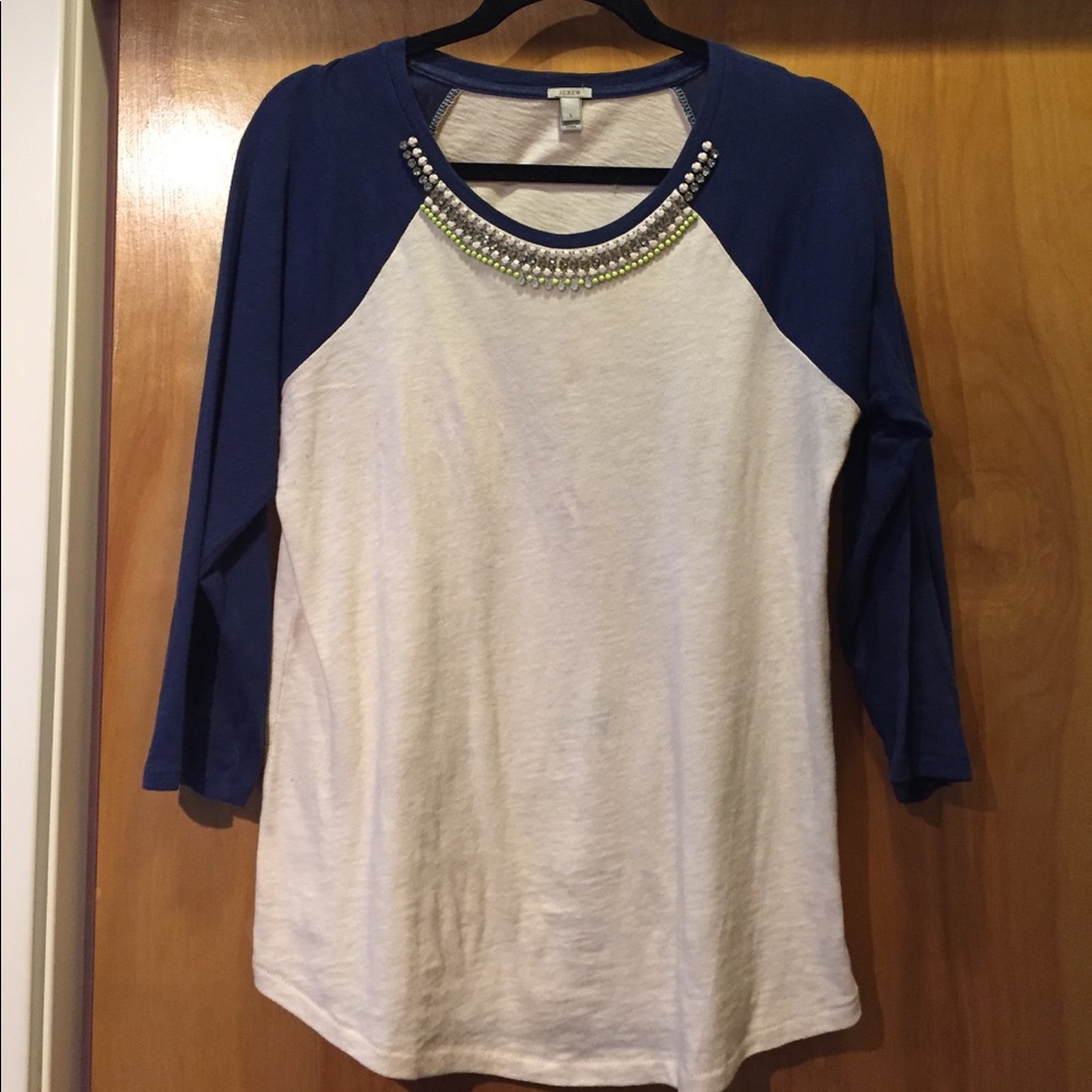 J.CREW 3/4 raglan t-shirt with beaded neckline