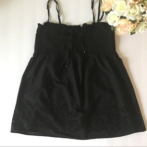 DKNY Black Babydoll Blouse Eyelet Detail XL