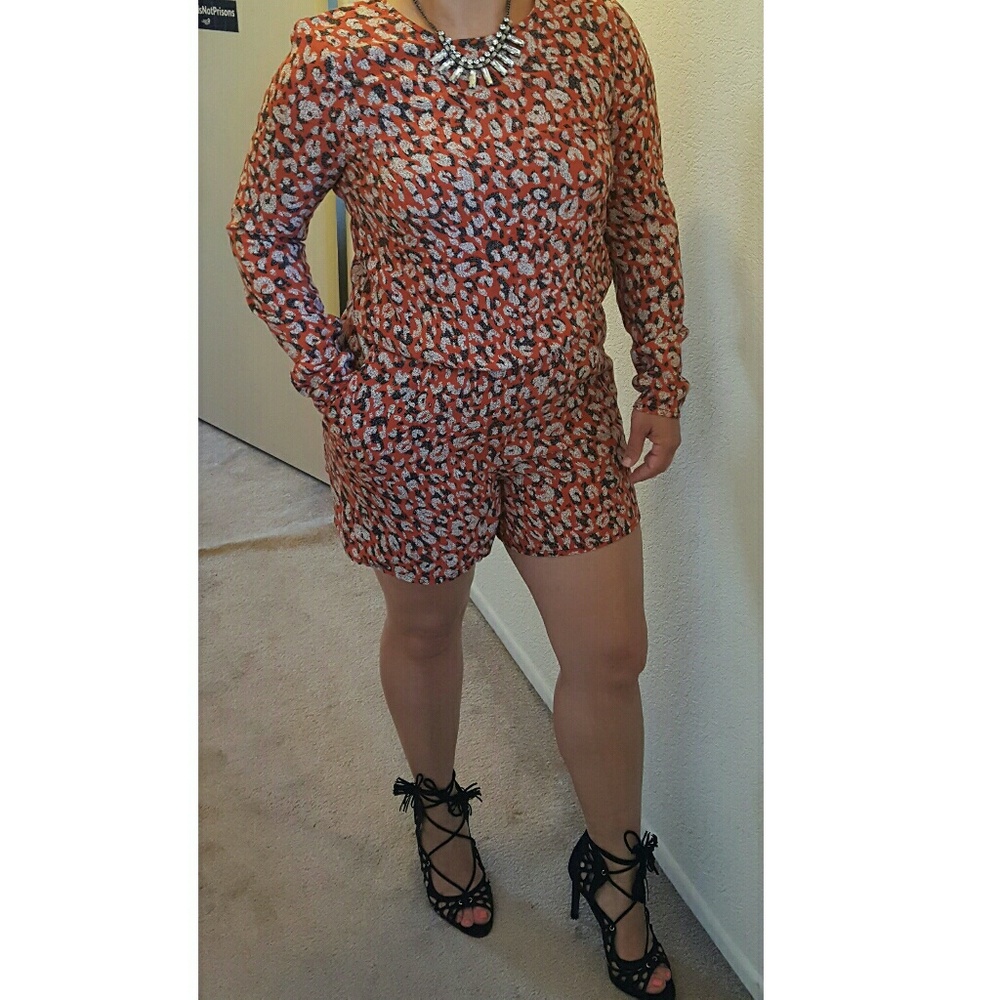 H&M orange leopard shorts romper
