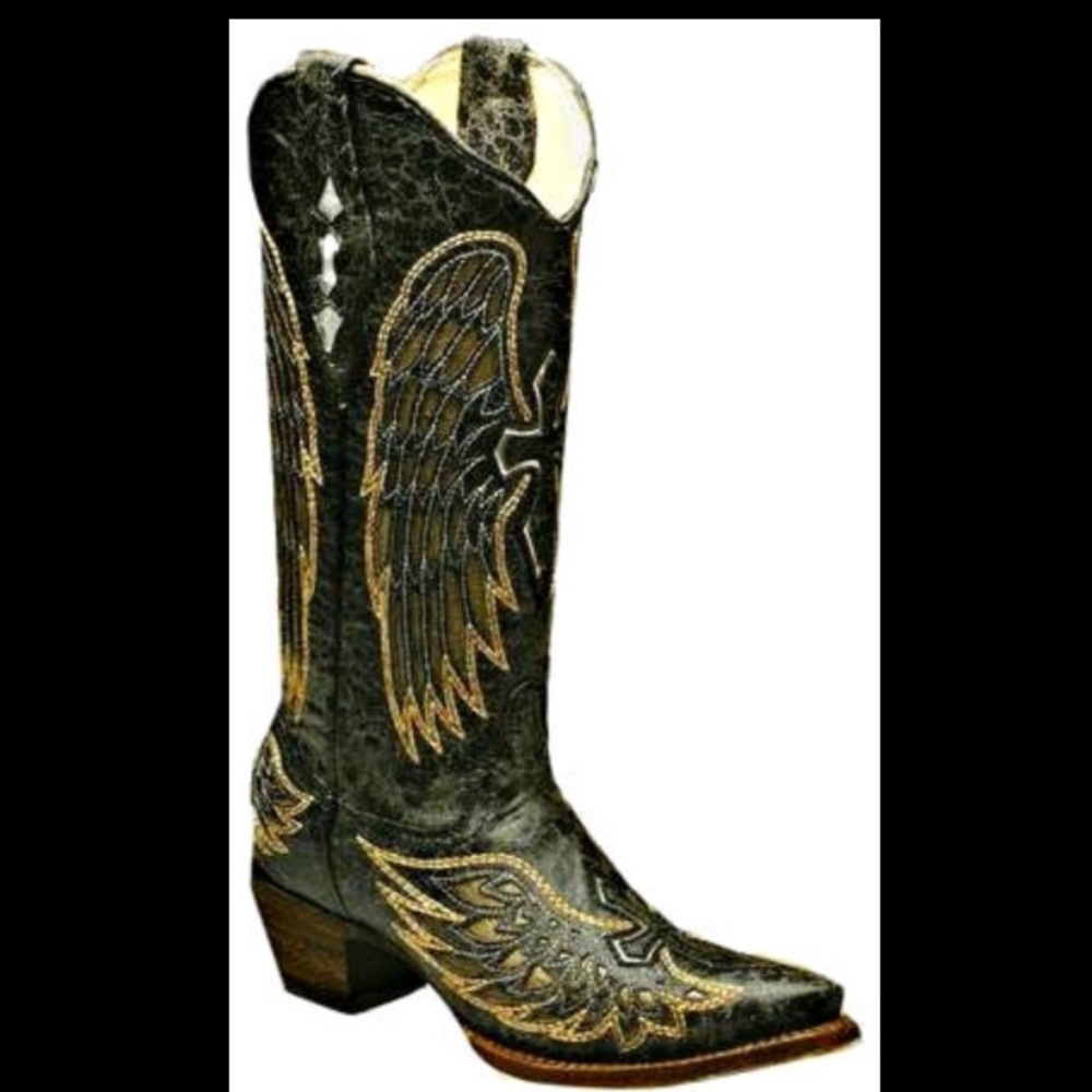 Corral Women's cross and wing boots black and gold