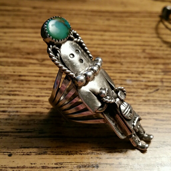 RESERVED Sterling Silver Turquoise Kachina Ring - Picture 6 of 8