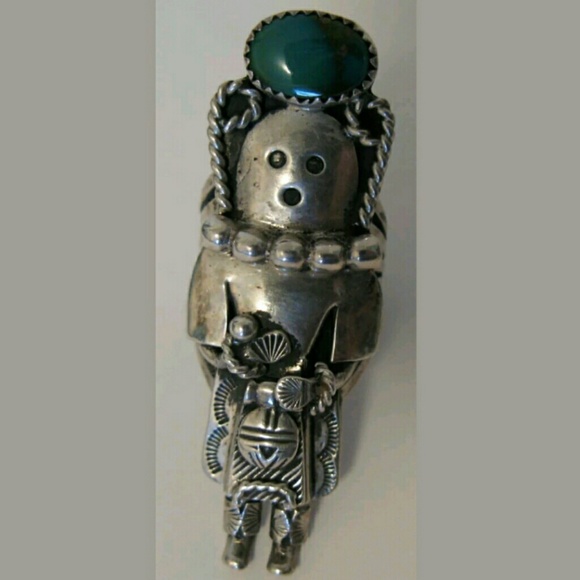 RESERVED Sterling Silver Turquoise Kachina Ring - Picture 3 of 8