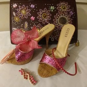 Guess 7.5 5" Pink Glitter Heels