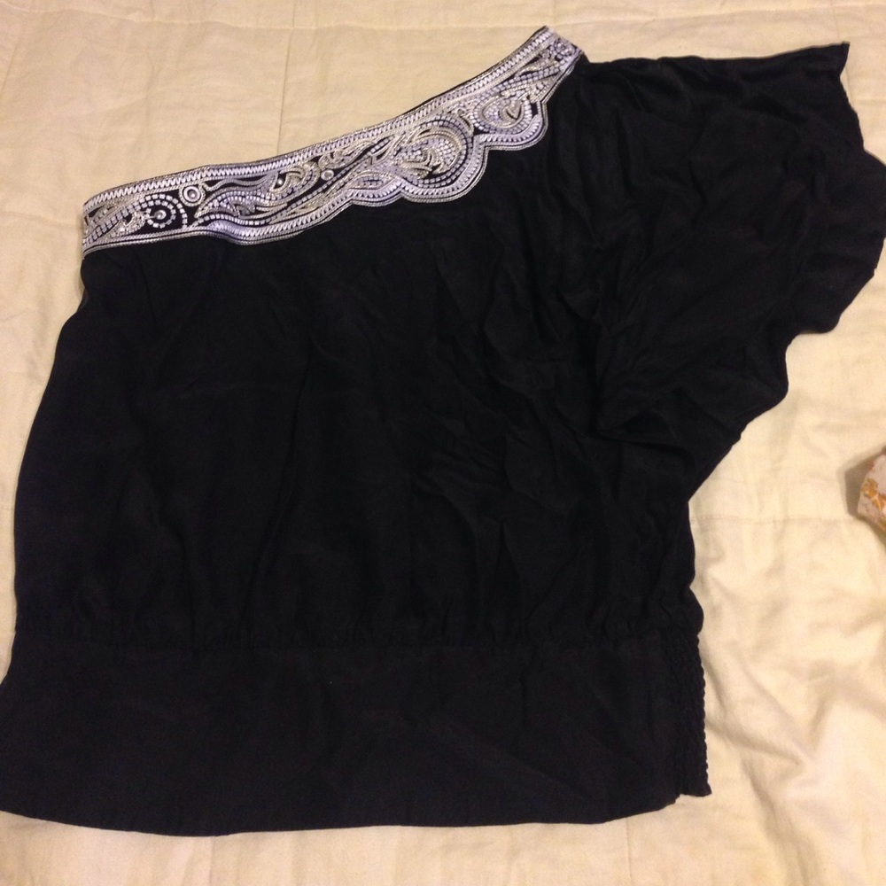 One shoulder black silk top