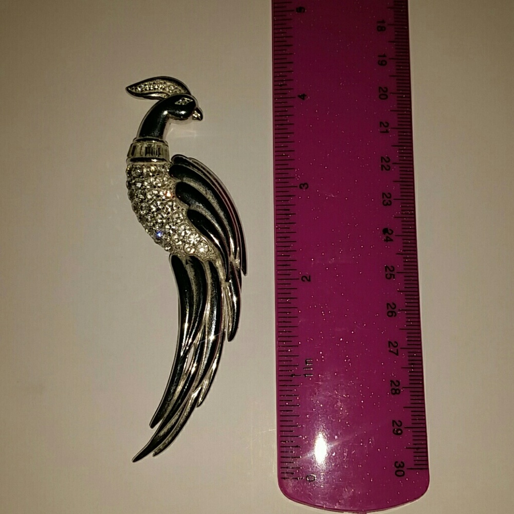 Monet silver and crystal bird of paradise pin