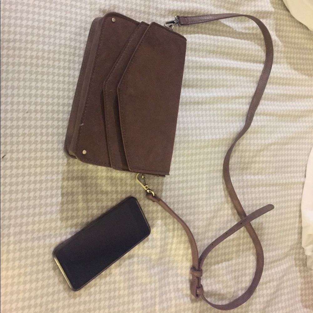 Faux sued cross body purse