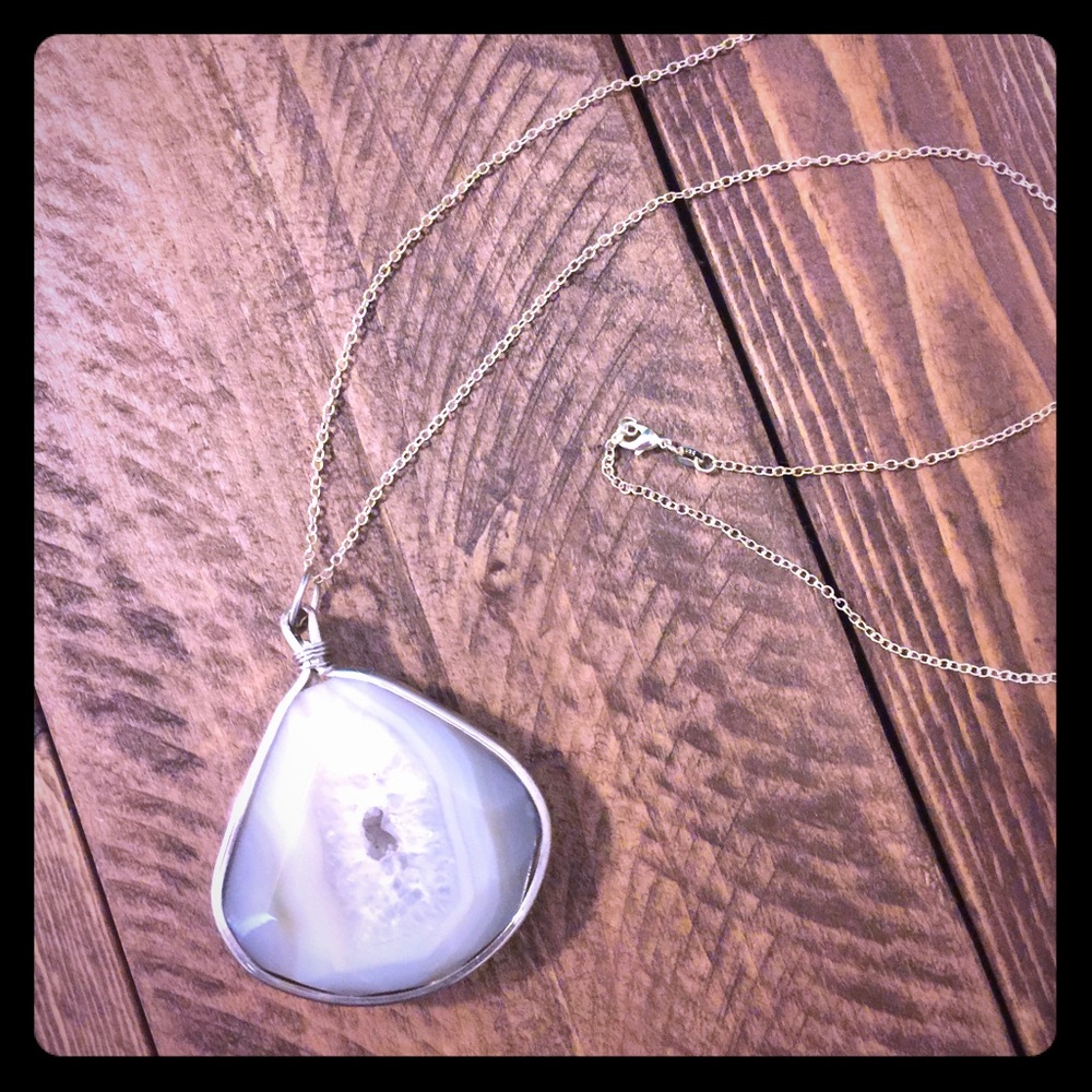 Large Agate rock druzy etsy necklace