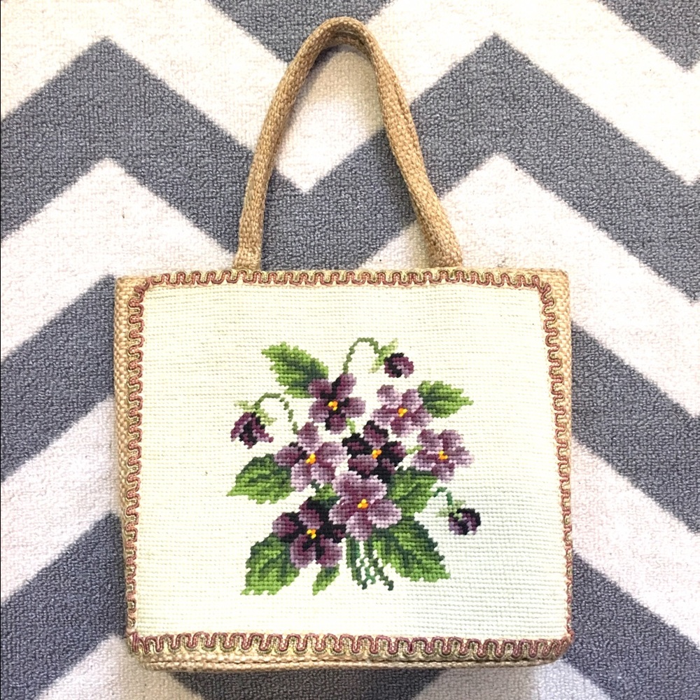 True Vintage 1960's Needlepoint Floral Purse