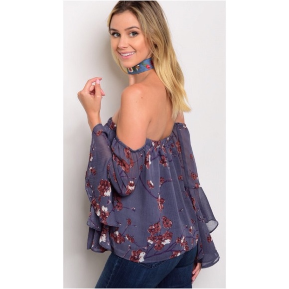 CLEARANCE Off Shoulder Floral Bell Sleeve Top - Picture 2 of 2