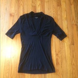 Black elbow sleeve top fancy v-neckline