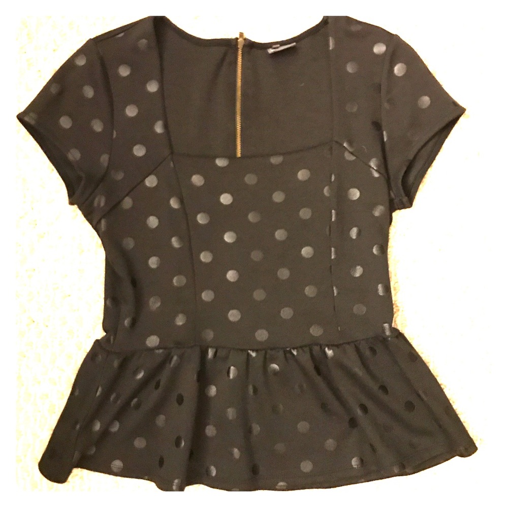 Black polka dot peplum shirt