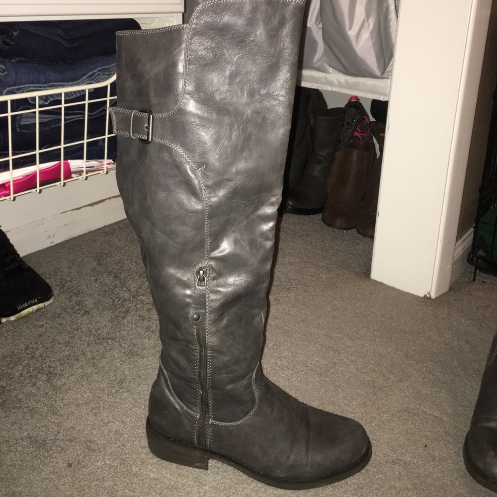 Grey wide calf boots