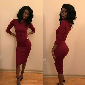 BURGUNDY MIDI DRESS WITH SLEEVES