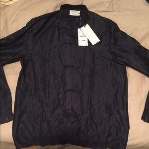 Zara Men Linen navy blue long sleeve