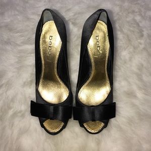 Bebe Satin Bow Peep Toe Pumps