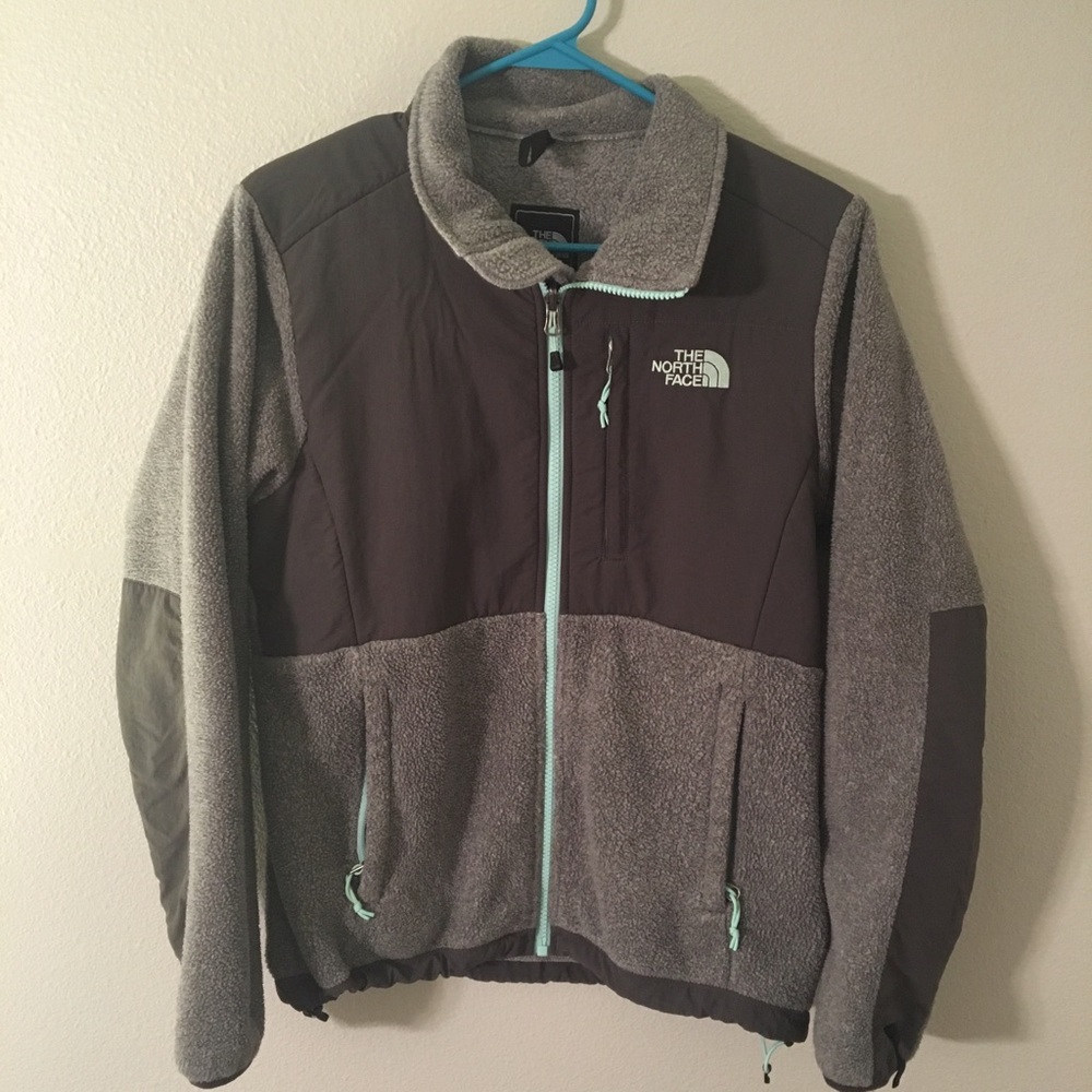 Gray and Mint North Face Denali Jacket