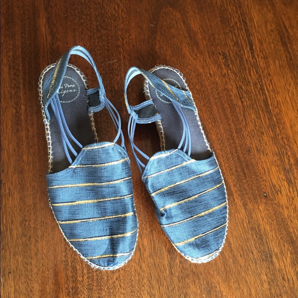 Toni Pons blue and gold silk espadrilles. Size 9.5