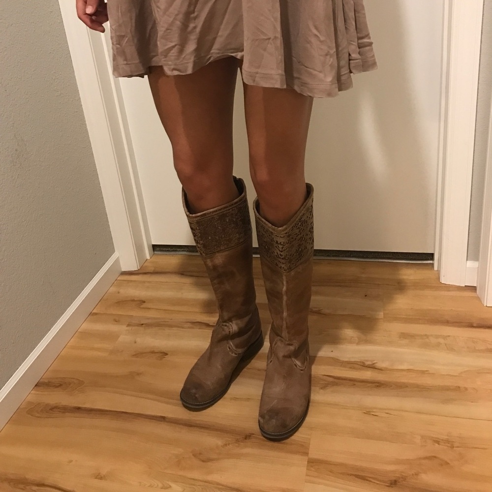 Distressed Leather Riding Boots