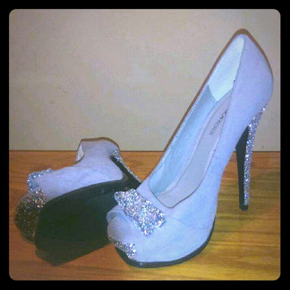 Gray sequined heels