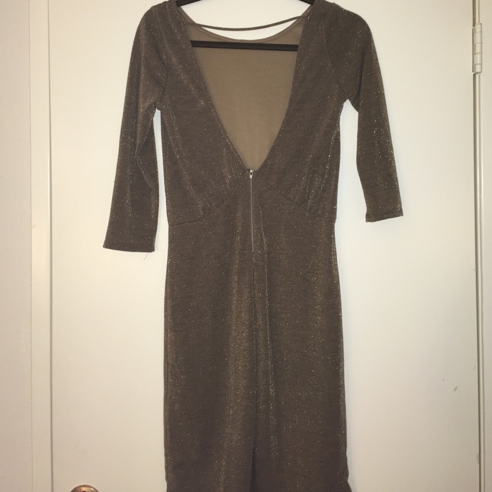Honey Punch olive shimmery dress w open back L