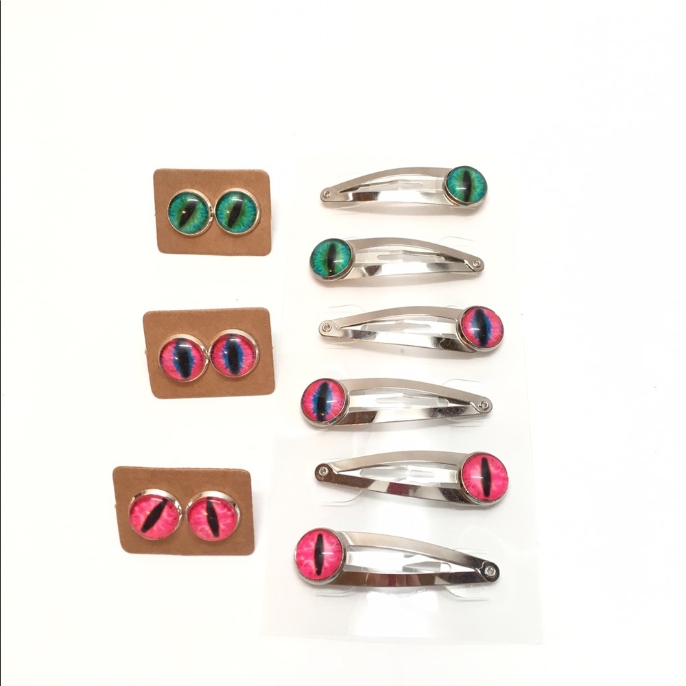 Dragon eye earring and barrette sets