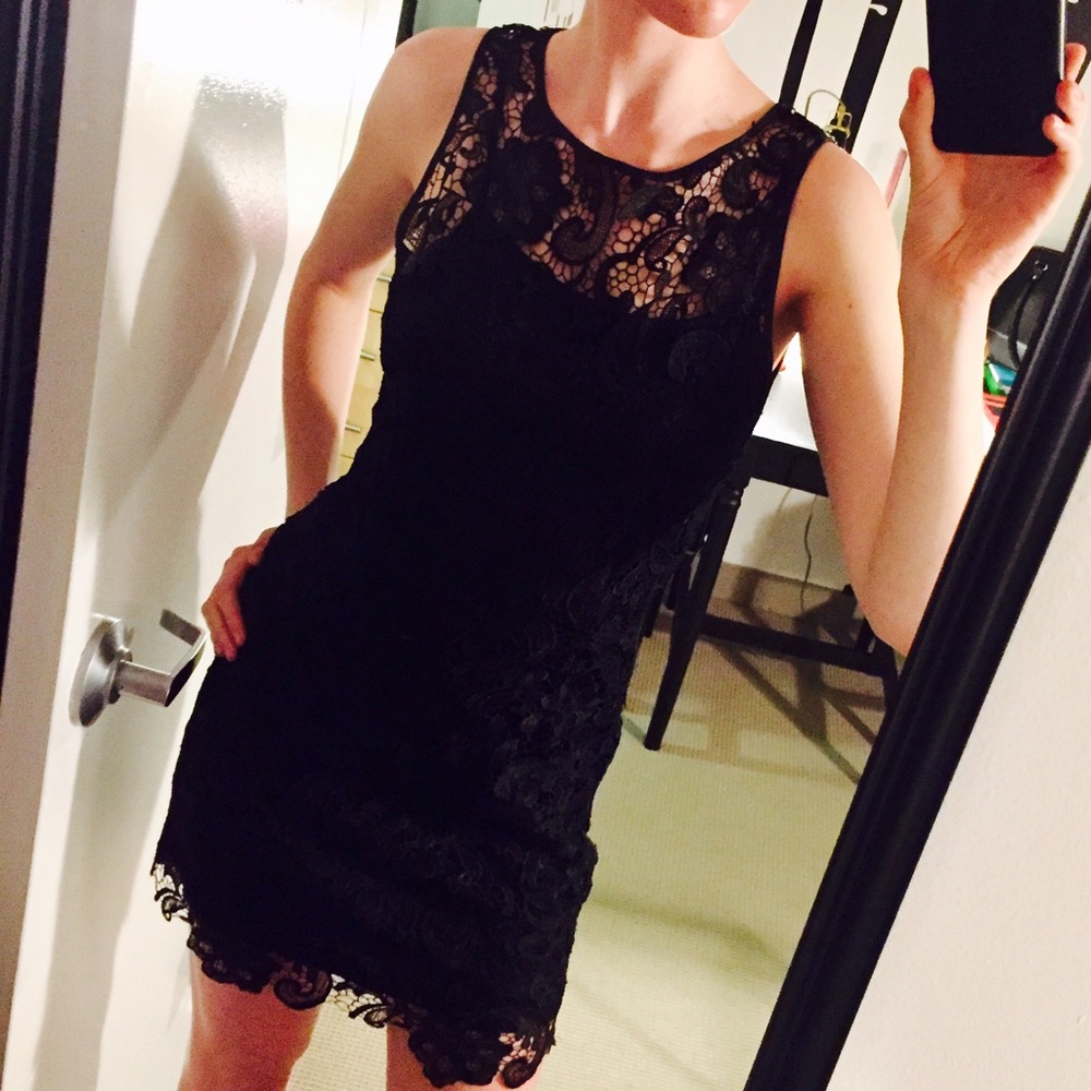 ModCloth Black floral lace dress; LBD