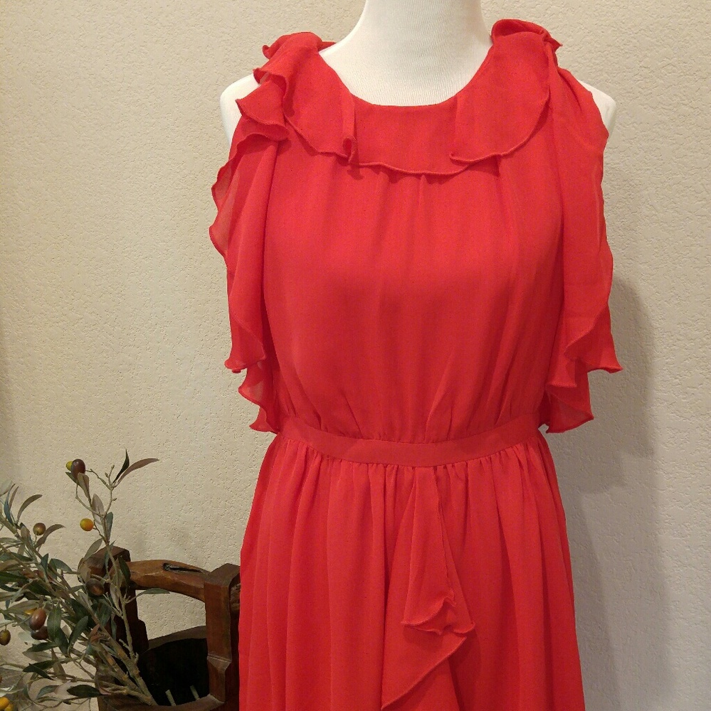 Prabal Gurung Apple Red Chiffon Ruffle Dress