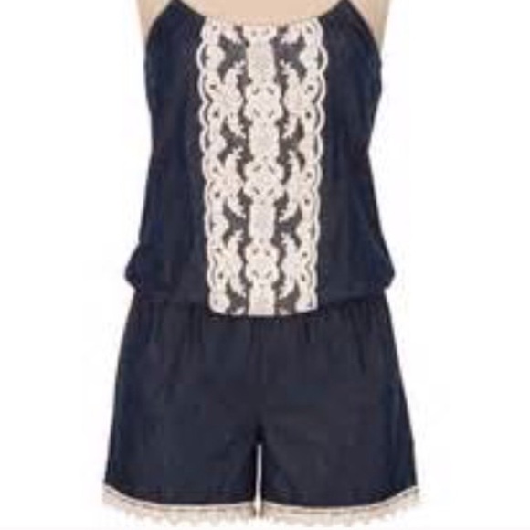 NWOT Maurice's Denim & Lace Romper - Picture 2 of 3