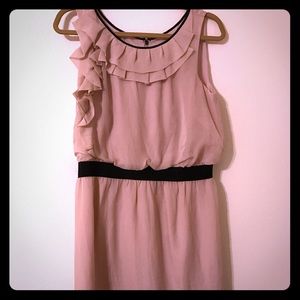 LOFT Blush Silk Dress w/ Black Trim Contrast