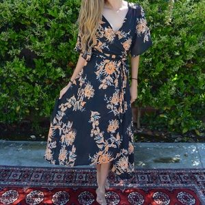 Boho floral wrap midi dress