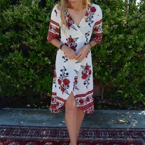 Boho floral midi wrap dress