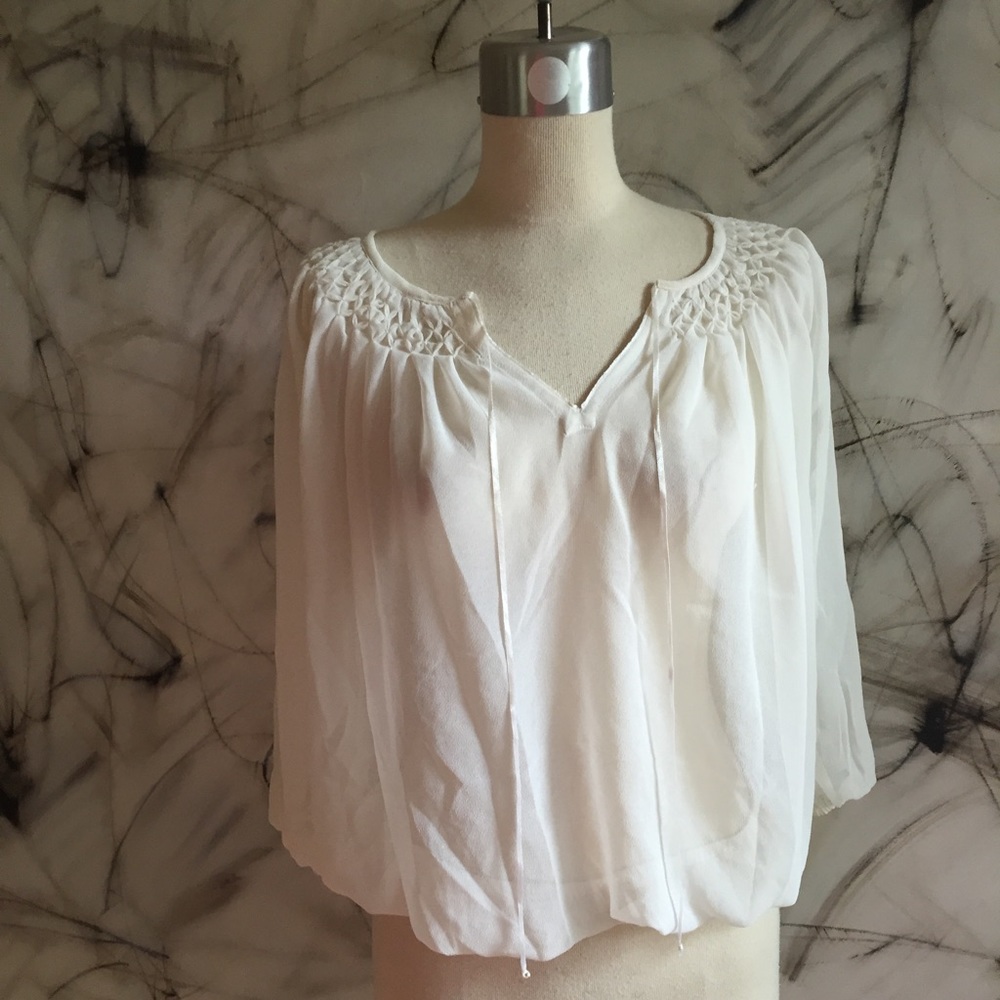 Anthro Kas Designs Pintuck Sheer White Blouse XS