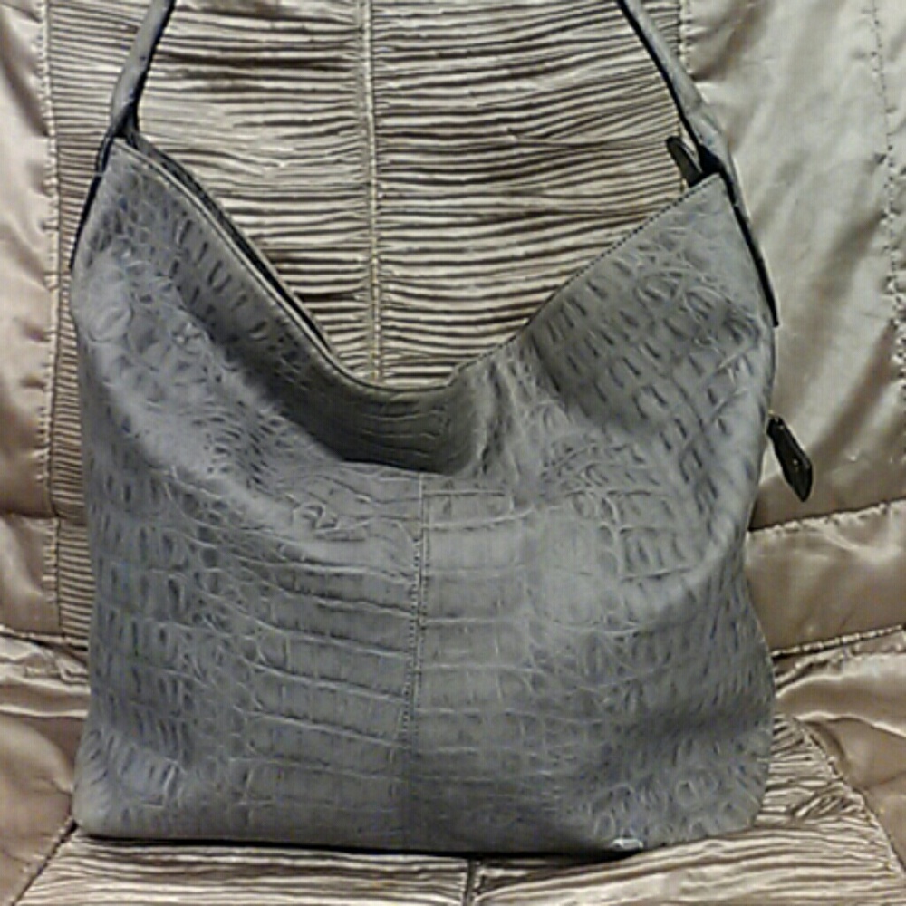 Lodis Gray Leather Croc Tote
