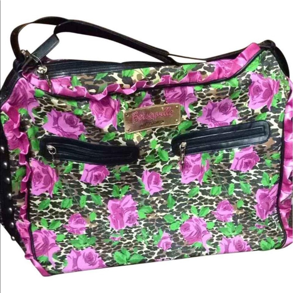 Betsey Johnson luggage carry on purple black rose