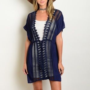 Navy crochet lace detail tunic dress/cover up