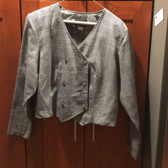 Black & white plaid short jacket w/silver buttons - Picture 2 of 8