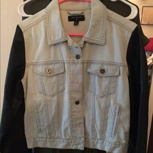 Urban Outfitters Denim Jacket with Leather Sleeves