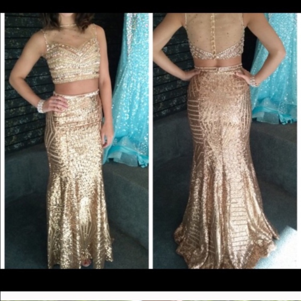 Prom dress gold two piece