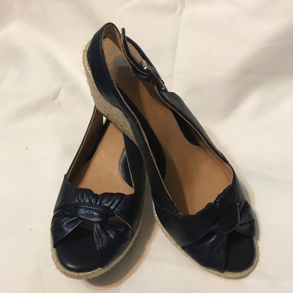 Nature Metallic Navy Espadrilles Wedge Shoes
