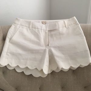 J Crew white linen blend scalloped shorts