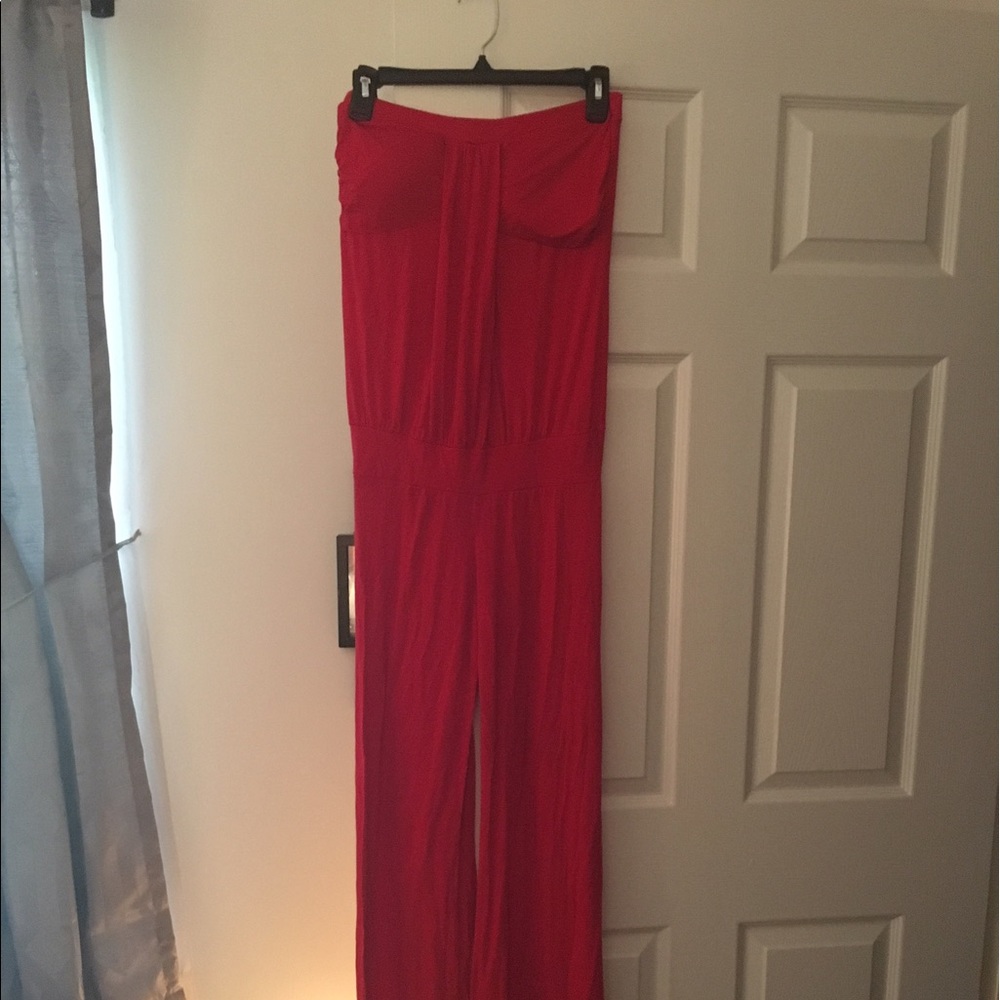 Strapless red romper