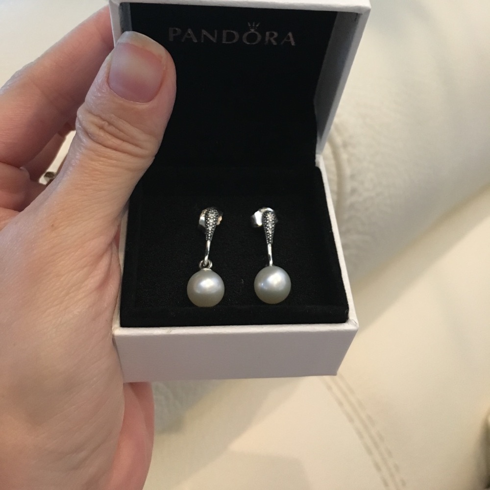 New Authentic Pandora pearl drop earrings
