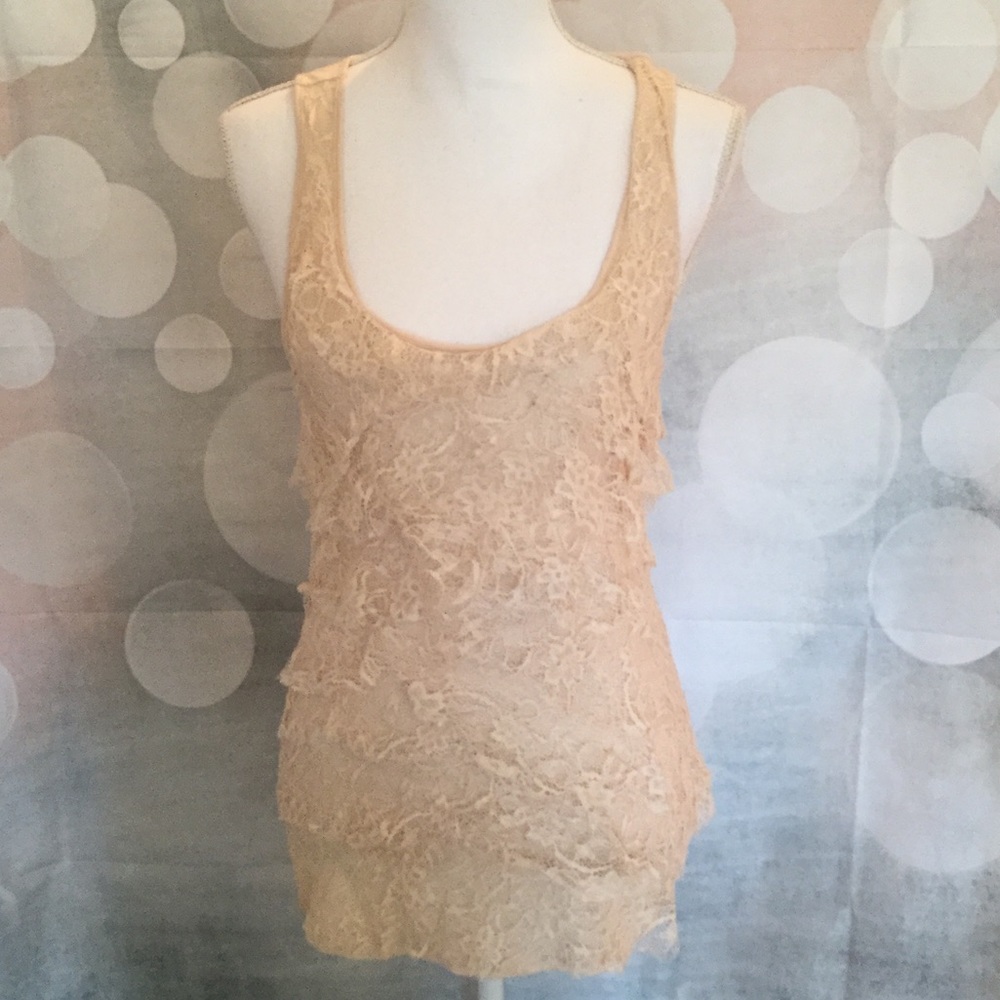 Express lace flutter top in cream