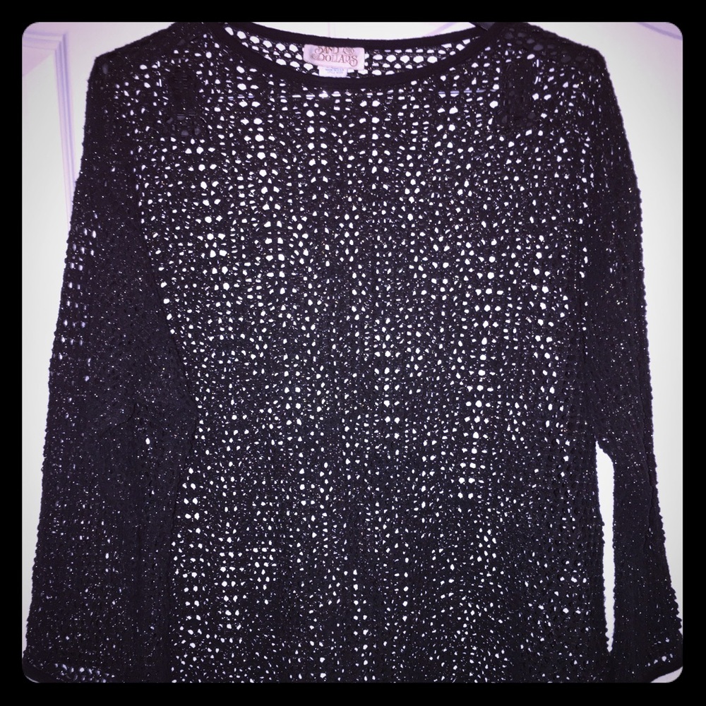Black woven mesh top with gold fleck