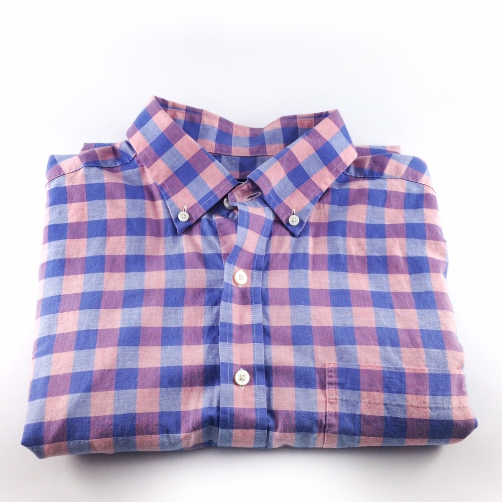 Vineyard Vines pink and blue pastel plaid LS shirt
