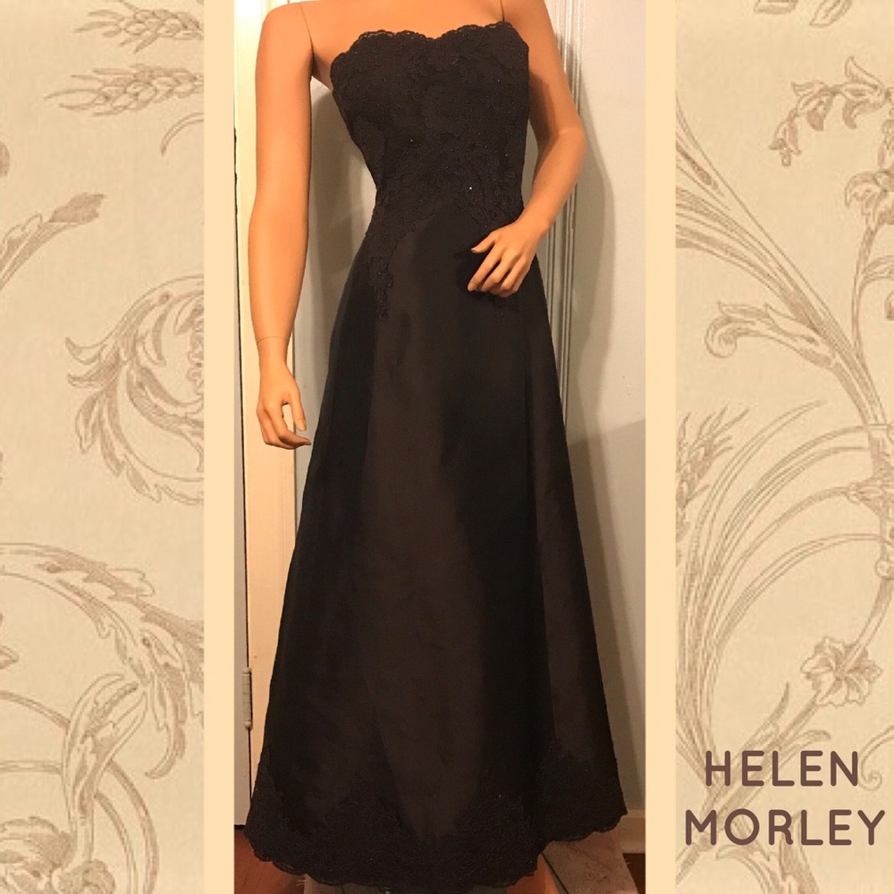 HELEN MORLEY Deep Brown Embroidered Strapless Gown